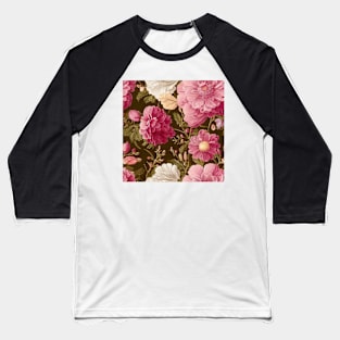 Vintage Floral Light Pink and White Flowers on Olive Green Baseball T-Shirt